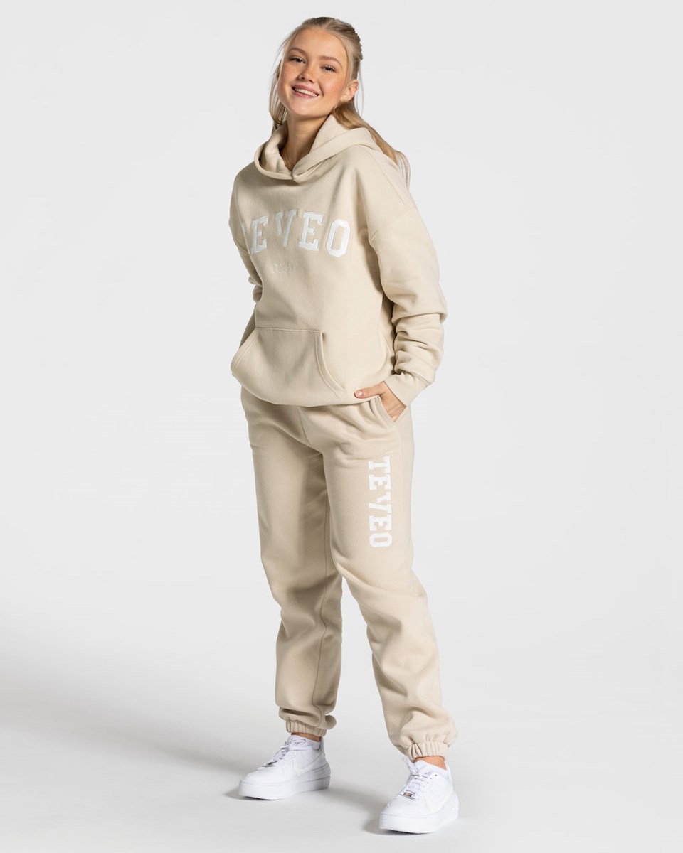 TEVEO College Oversized Hoodie Beige | HUYD75210