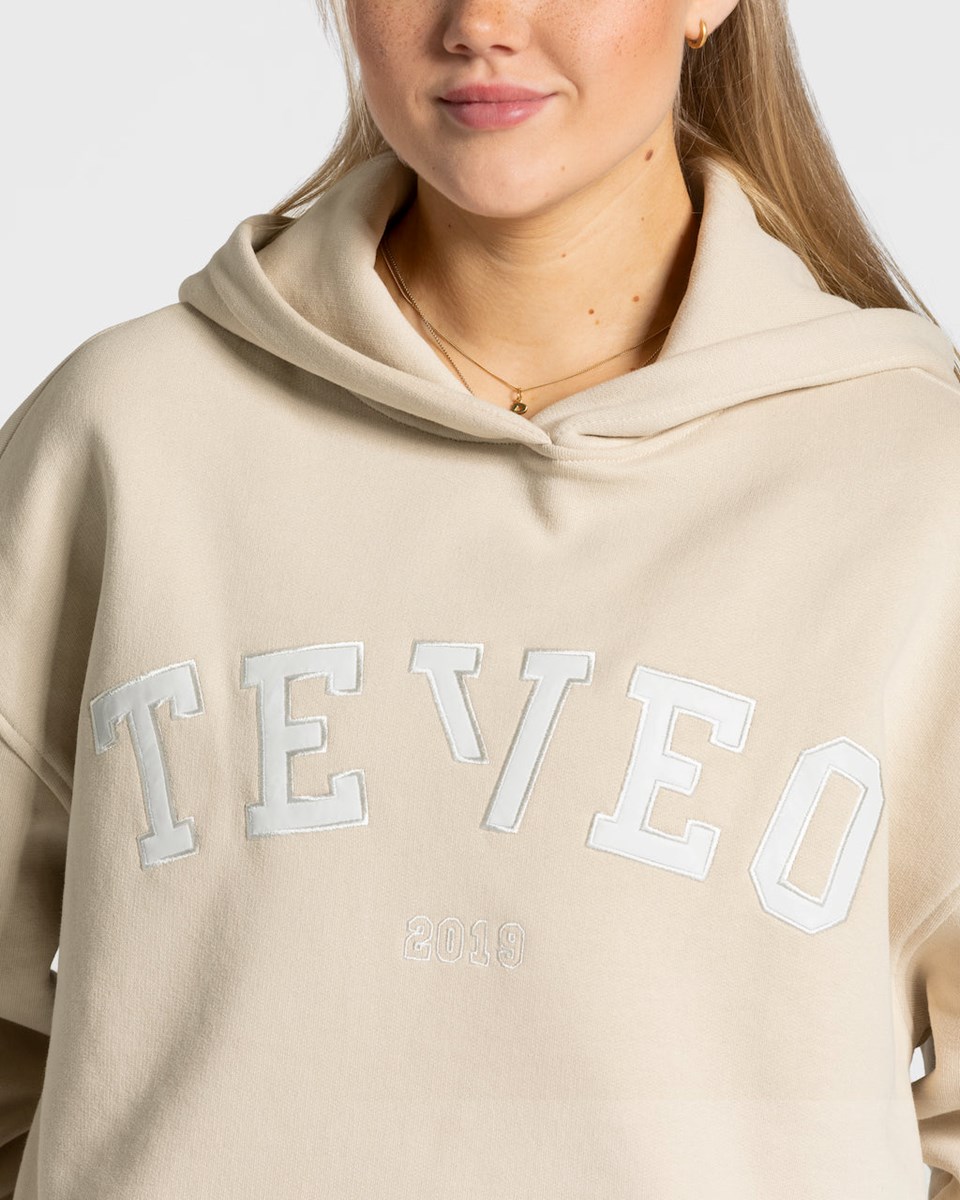 TEVEO College Oversized Hoodie Beige | HUYD75210