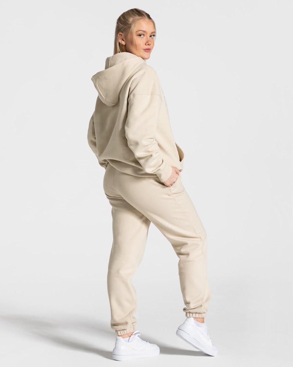 TEVEO College Oversized Hoodie Beige | HUYD75210