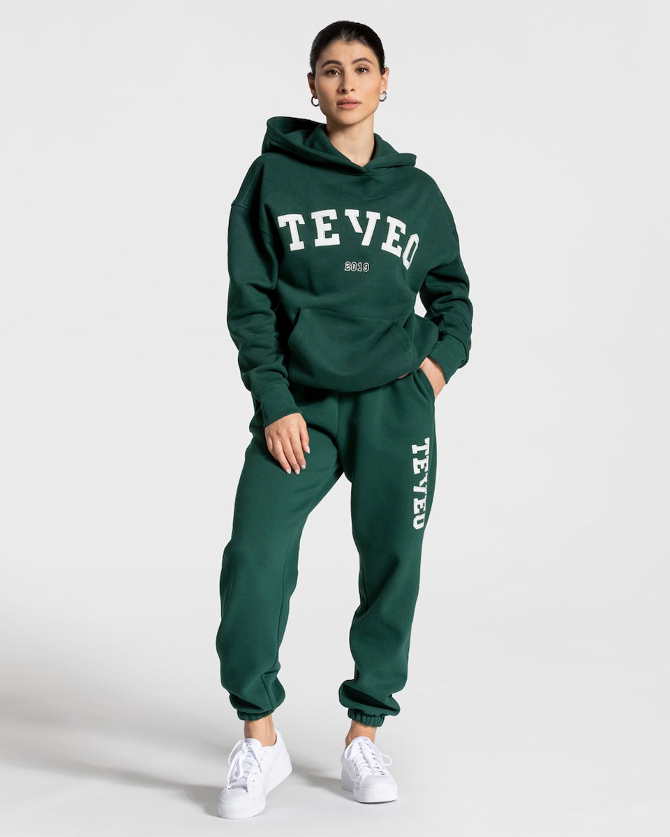 TEVEO College Oversized Hoodie Dunkelgrün | PHTI09536