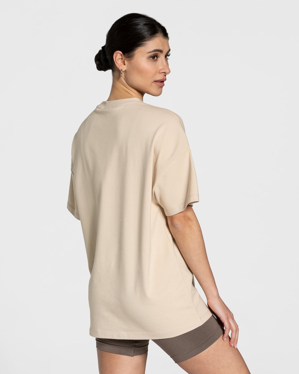 TEVEO College Oversized T-Shirt Beige | FTMG05694