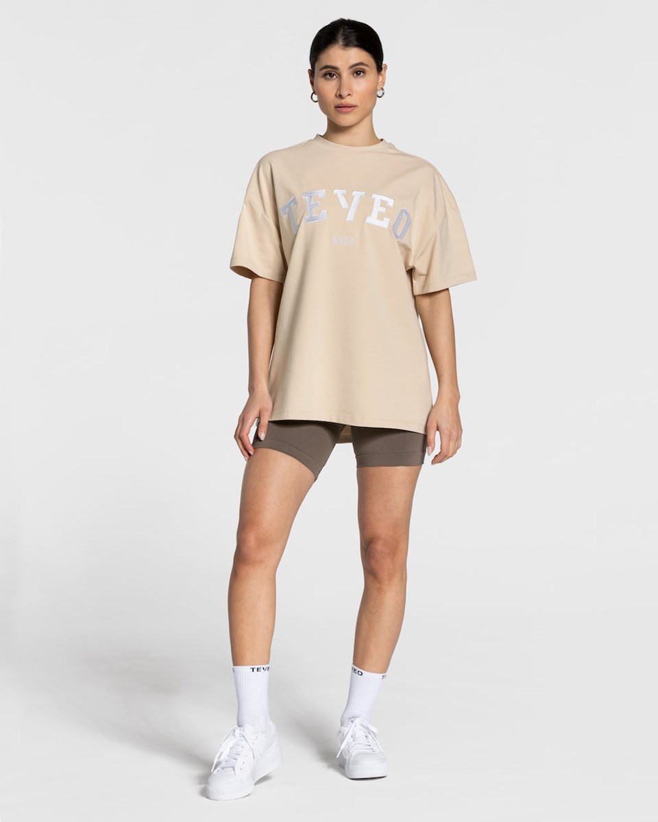 TEVEO College Oversized T-Shirt Beige | FTMG05694