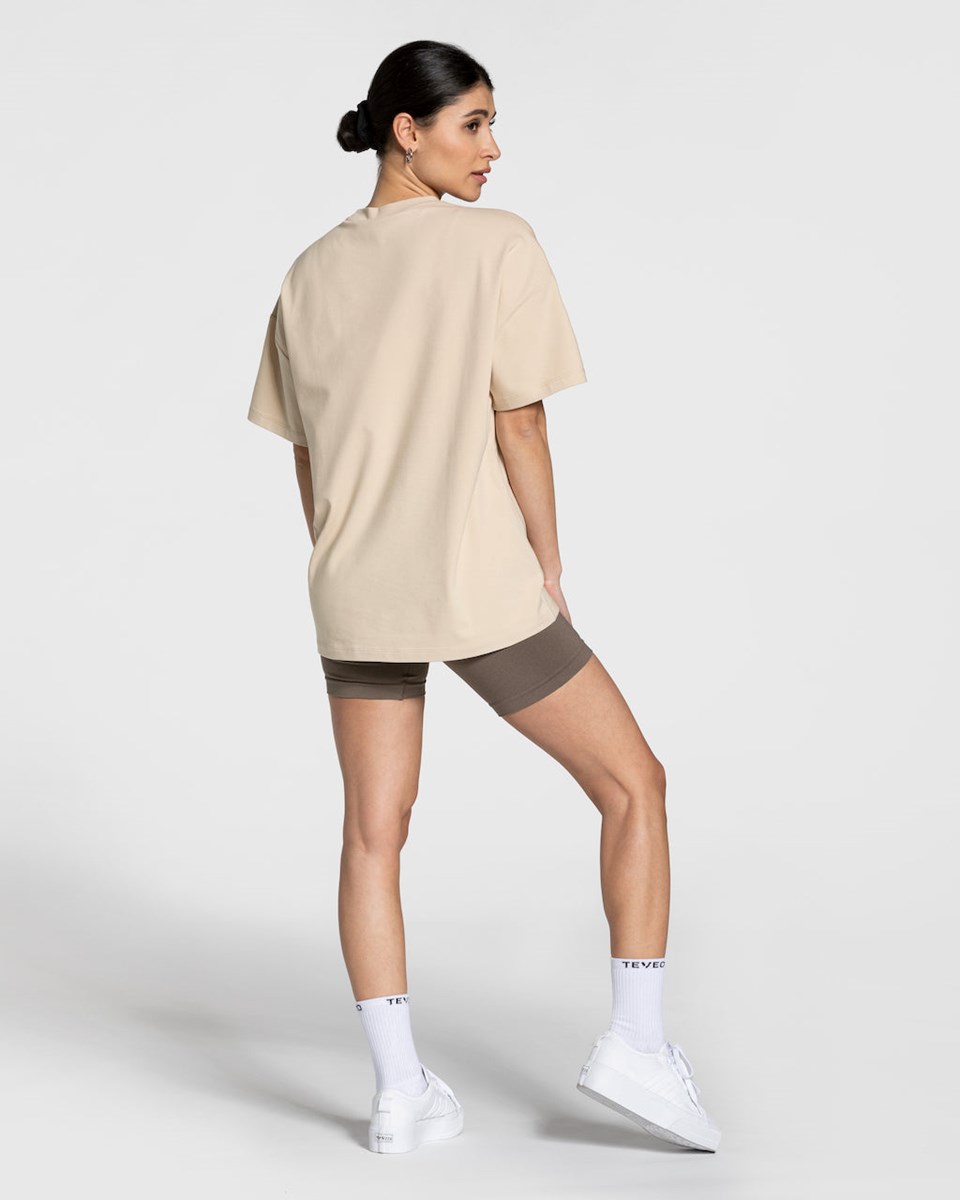 TEVEO College Oversized T-Shirt Beige | FTMG05694