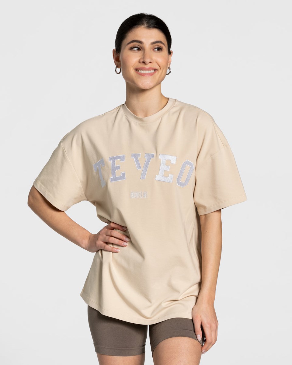 TEVEO College Oversized T-Shirt Beige | FTMG05694