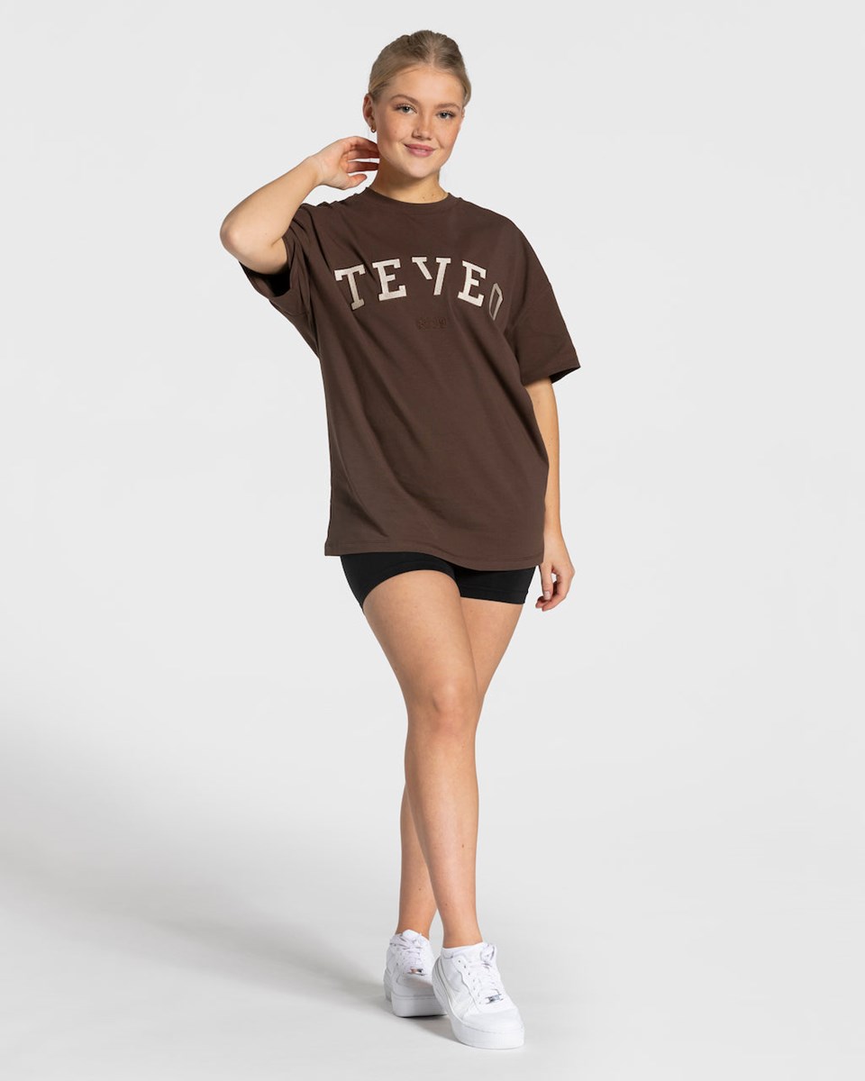 TEVEO College Oversized T-Shirt Dunkelbraun | BFXA91037