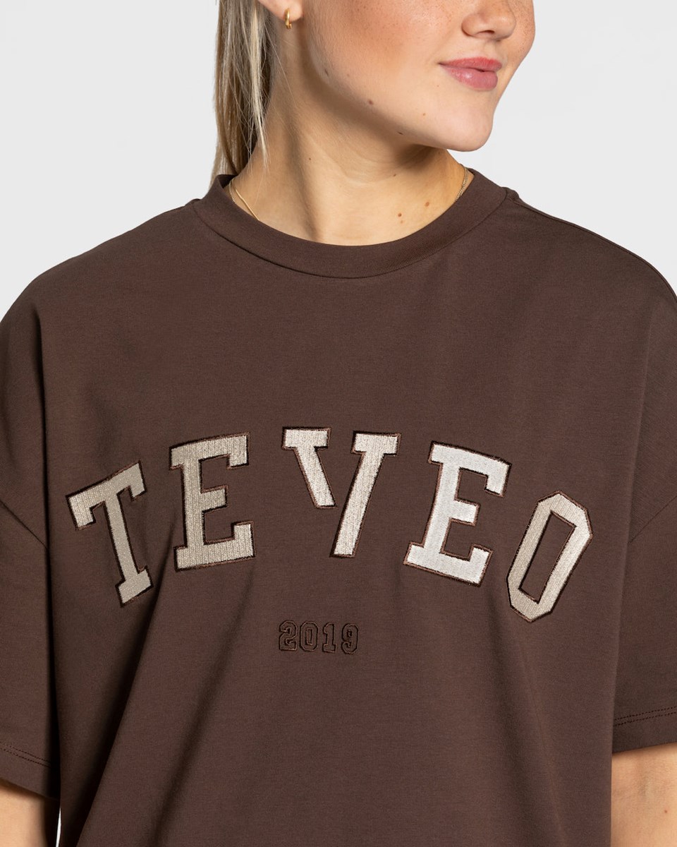 TEVEO College Oversized T-Shirt Dunkelbraun | BFXA91037