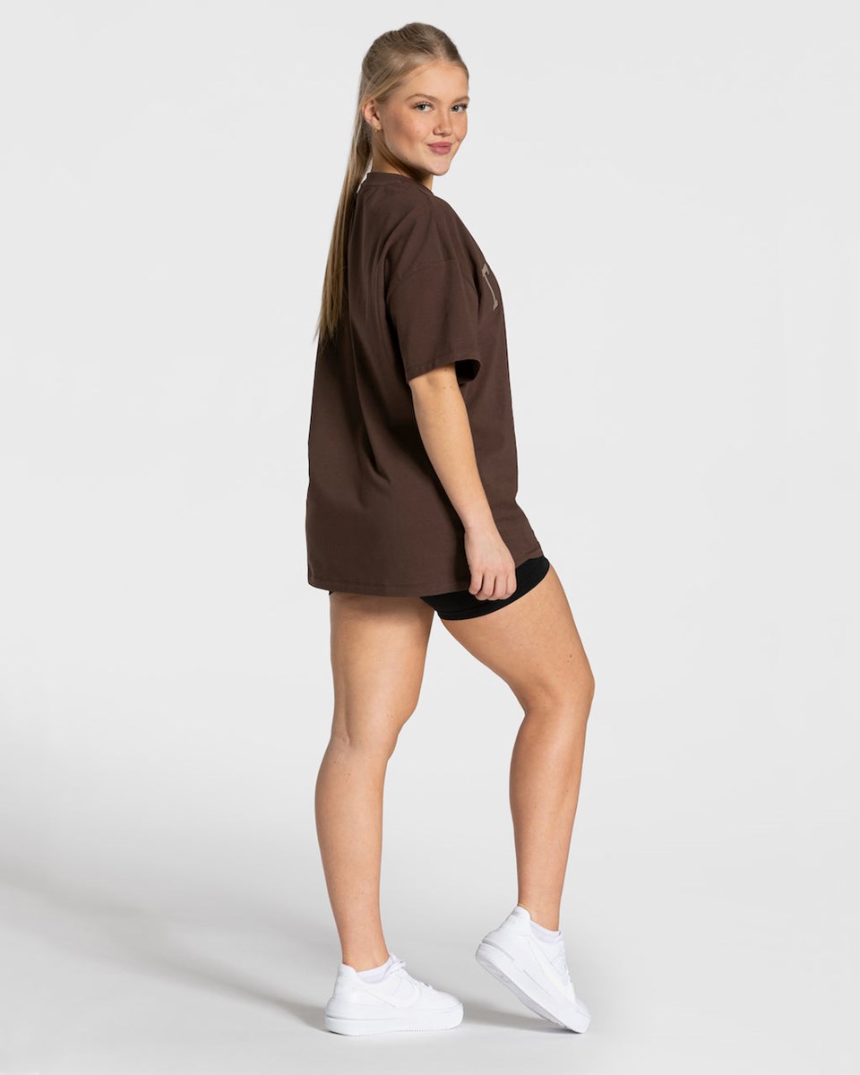 TEVEO College Oversized T-Shirt Dunkelbraun | BFXA91037