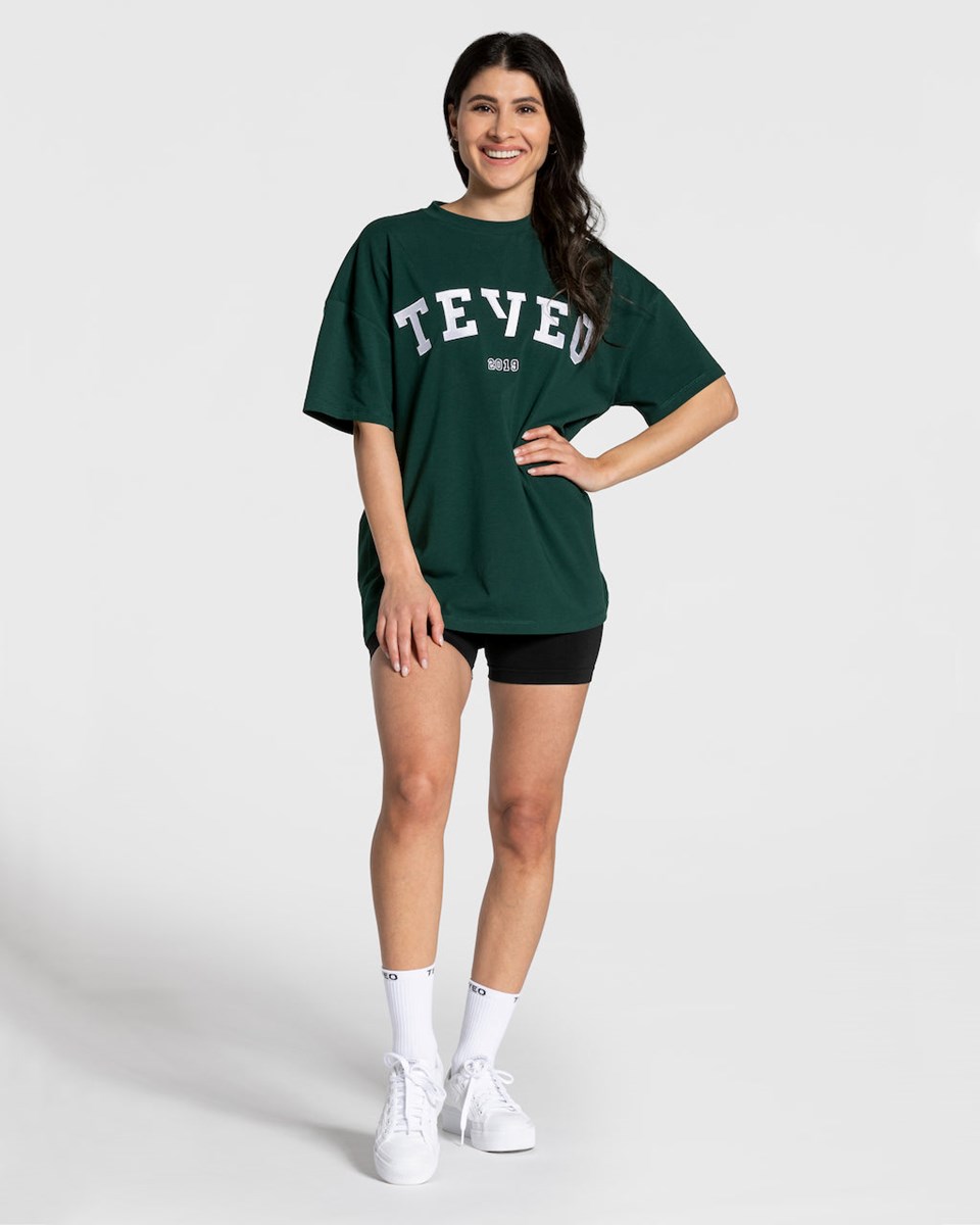 TEVEO College Oversized T-Shirt Dunkelgrün | ZQDE31275