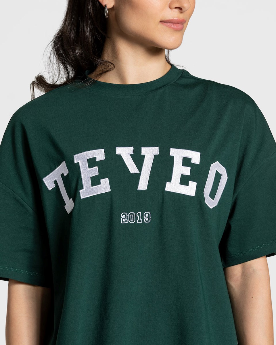 TEVEO College Oversized T-Shirt Dunkelgrün | ZQDE31275