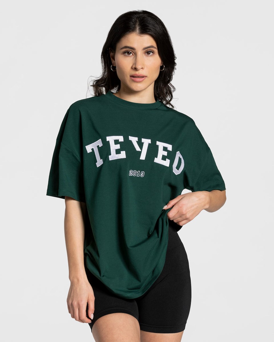 TEVEO College Oversized T-Shirt Dunkelgrün | ZQDE31275