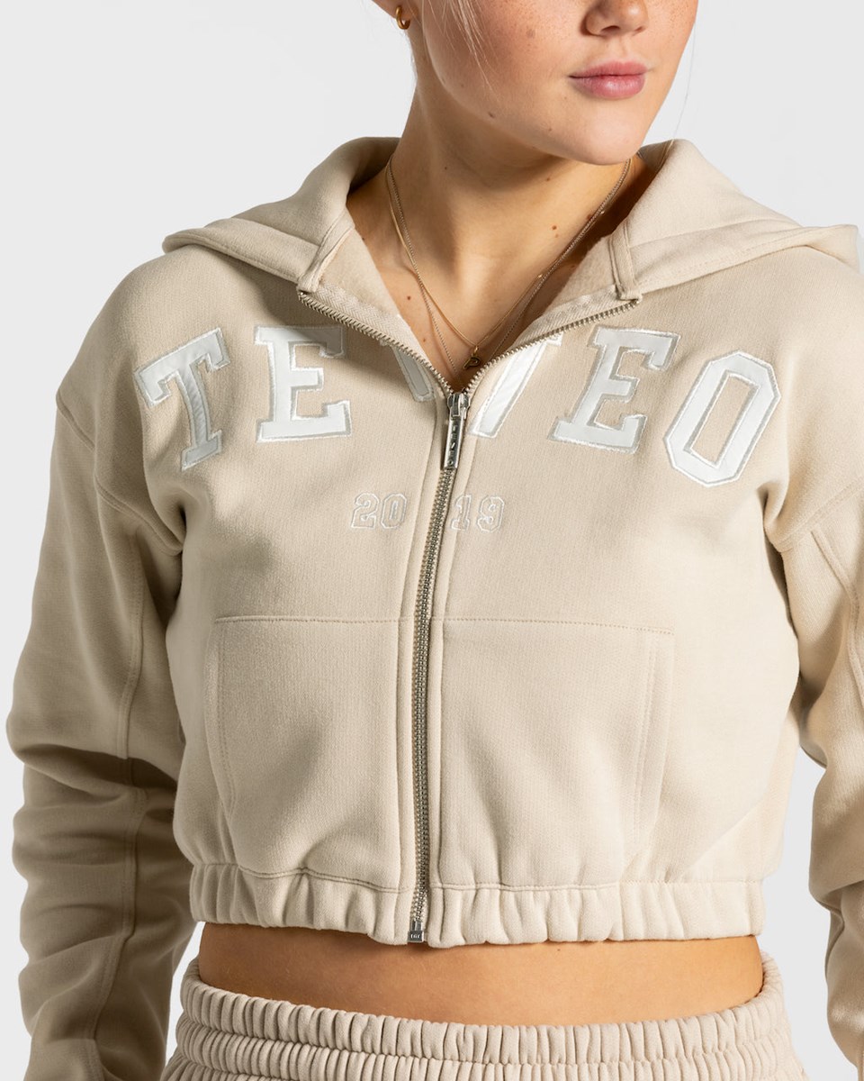 TEVEO College Zip Hoodie Beige | QLHA05184