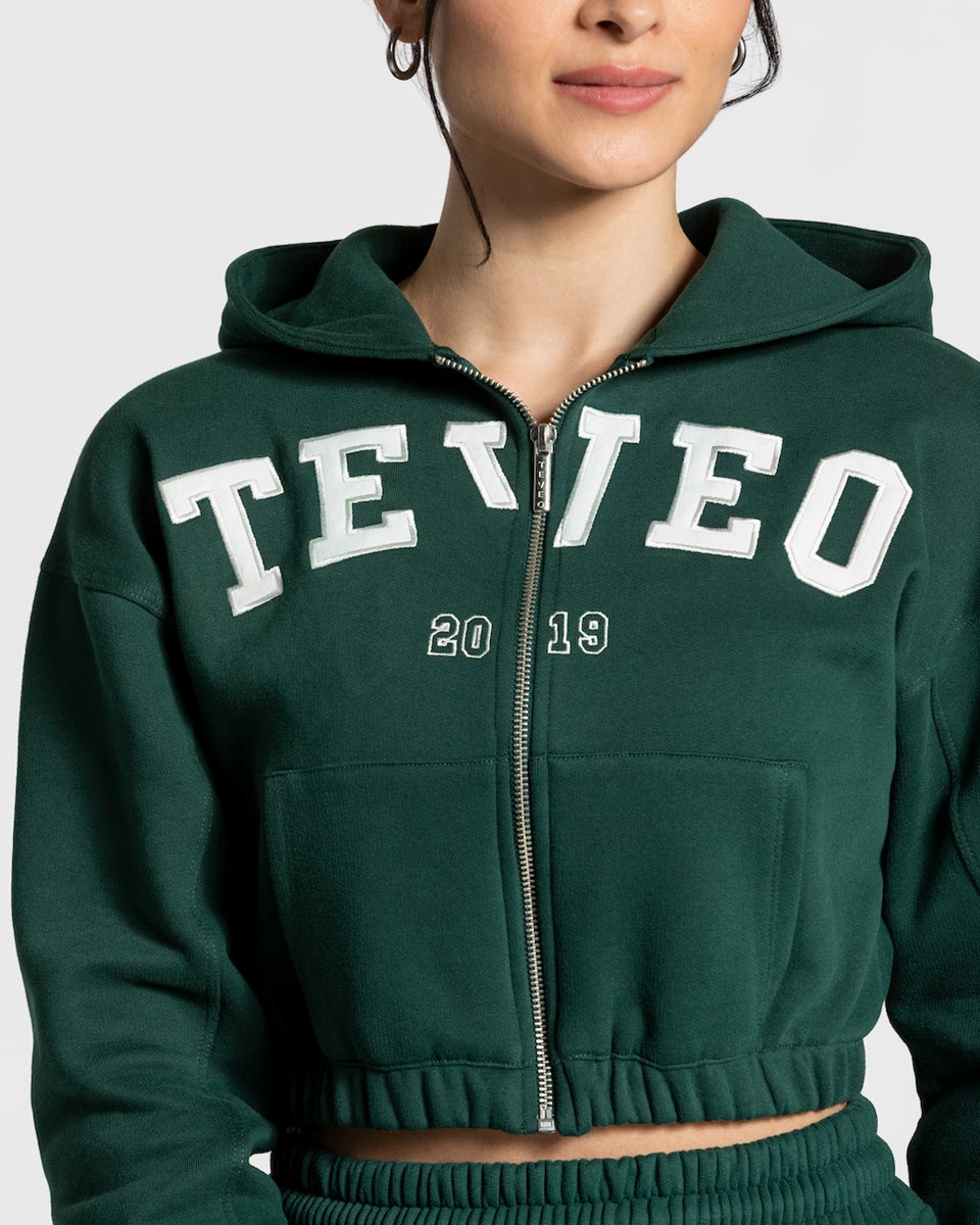 TEVEO College Zip Hoodie Dunkelgrün | XICO75349