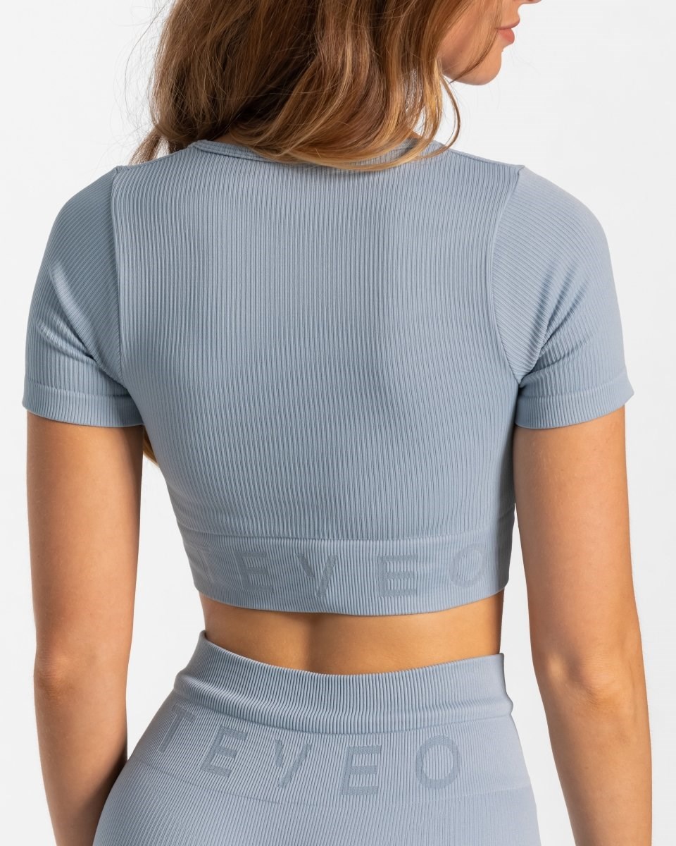 TEVEO Gerippt Crop Top Blau | NWLH75621