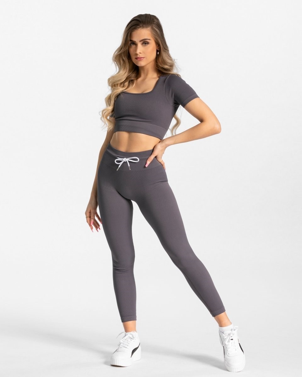 TEVEO Gerippt Crop Top Gray | UYOQ47809