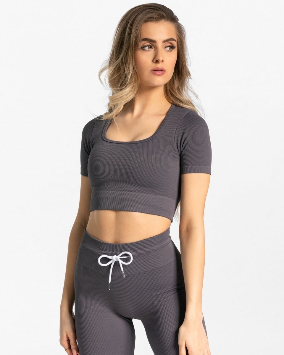 TEVEO Gerippt Crop Top Gray | UYOQ47809