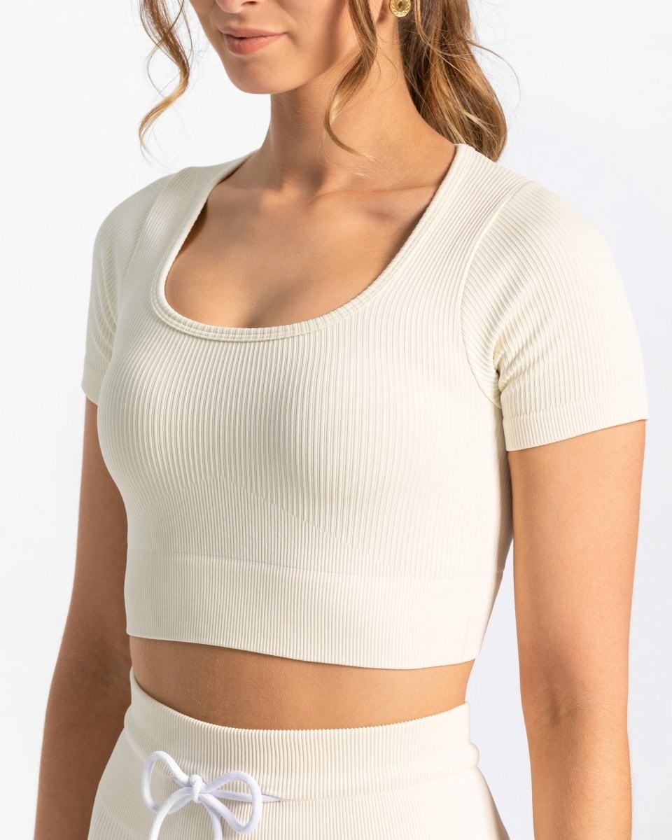 TEVEO Gerippt Crop Top Ivory | SEPW21683