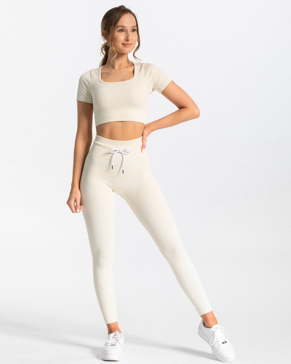 TEVEO Gerippt Crop Top Ivory | SEPW21683