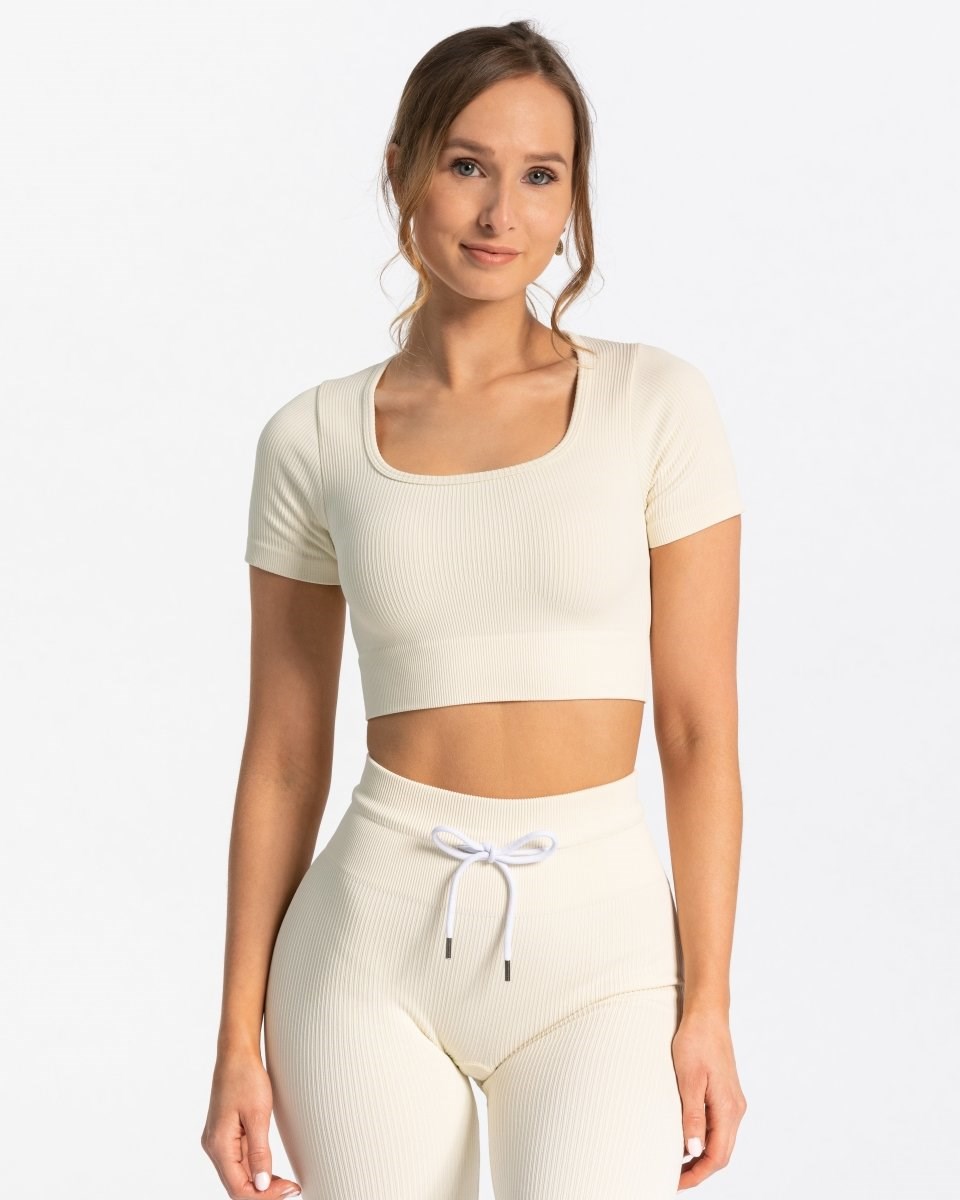 TEVEO Gerippt Crop Top Ivory | SEPW21683