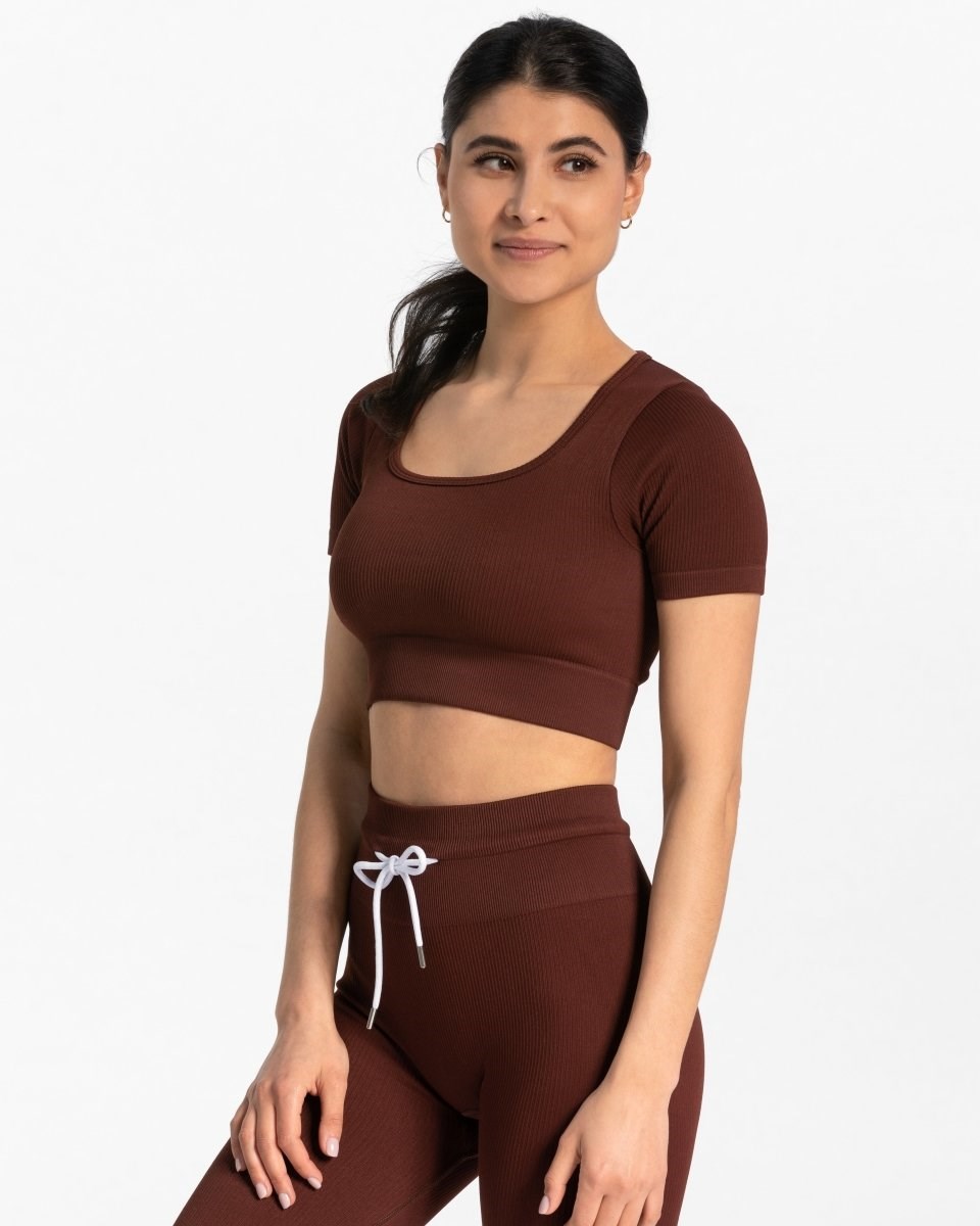 TEVEO Gerippt Crop Top Mahagoni | DECU41632