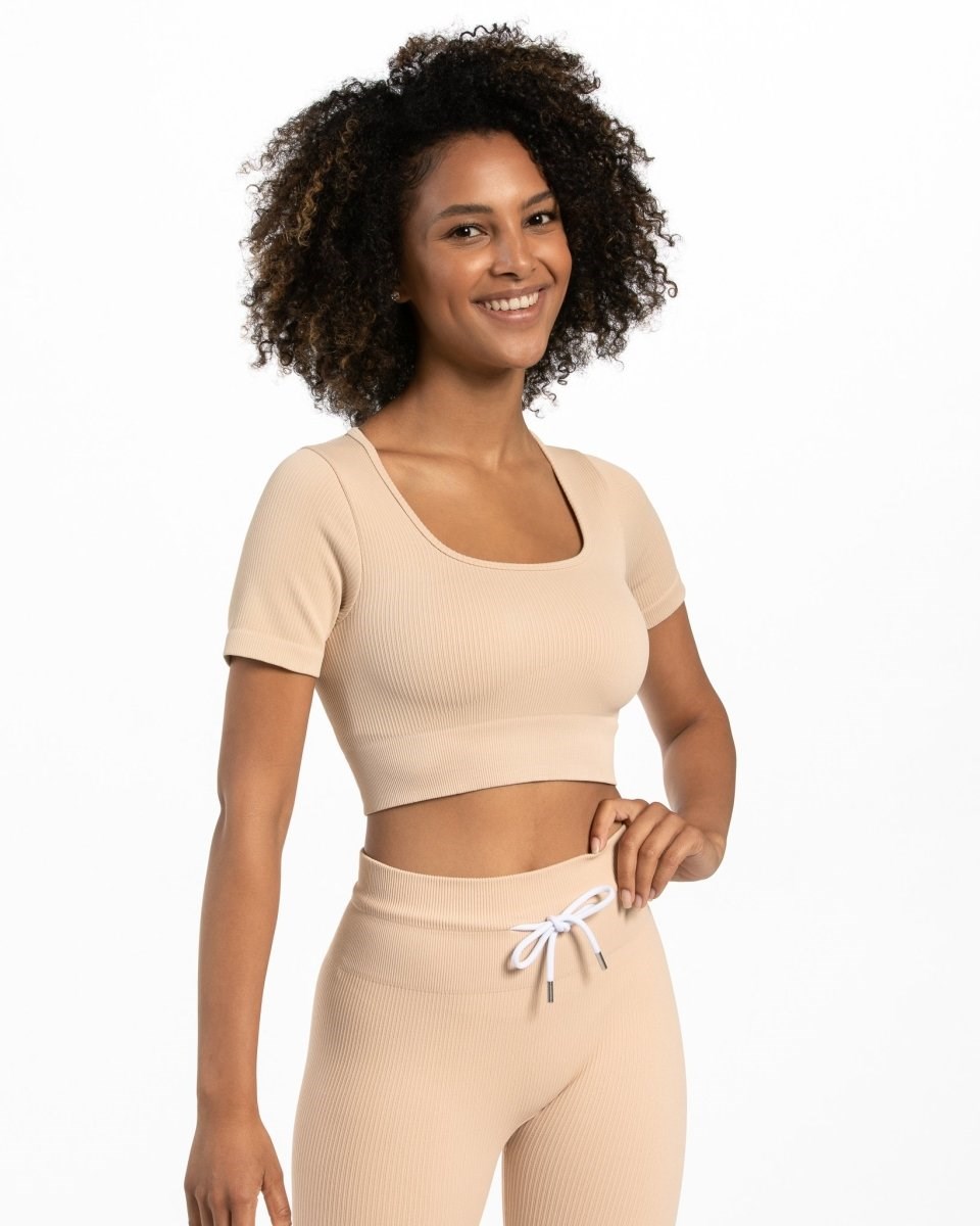 TEVEO Gerippt Crop Top Nude | BNWA28041