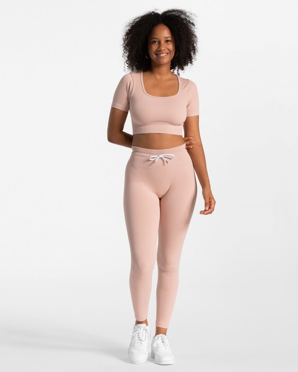 TEVEO Gerippt Crop Top Rosa | LHNT96857