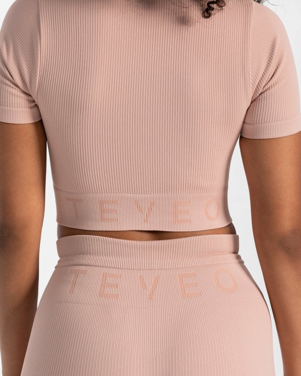 TEVEO Gerippt Crop Top Rosa | LHNT96857