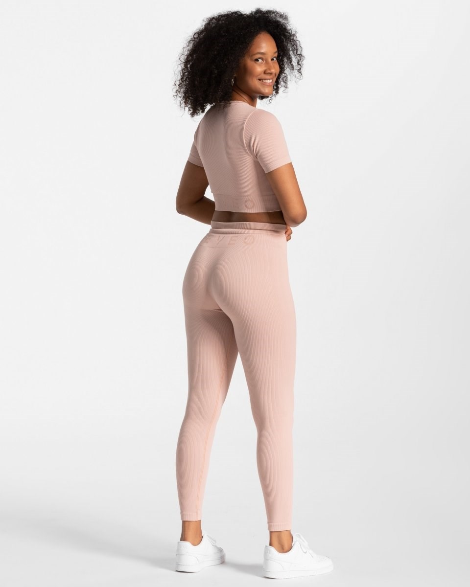 TEVEO Gerippt Crop Top Rosa | LHNT96857