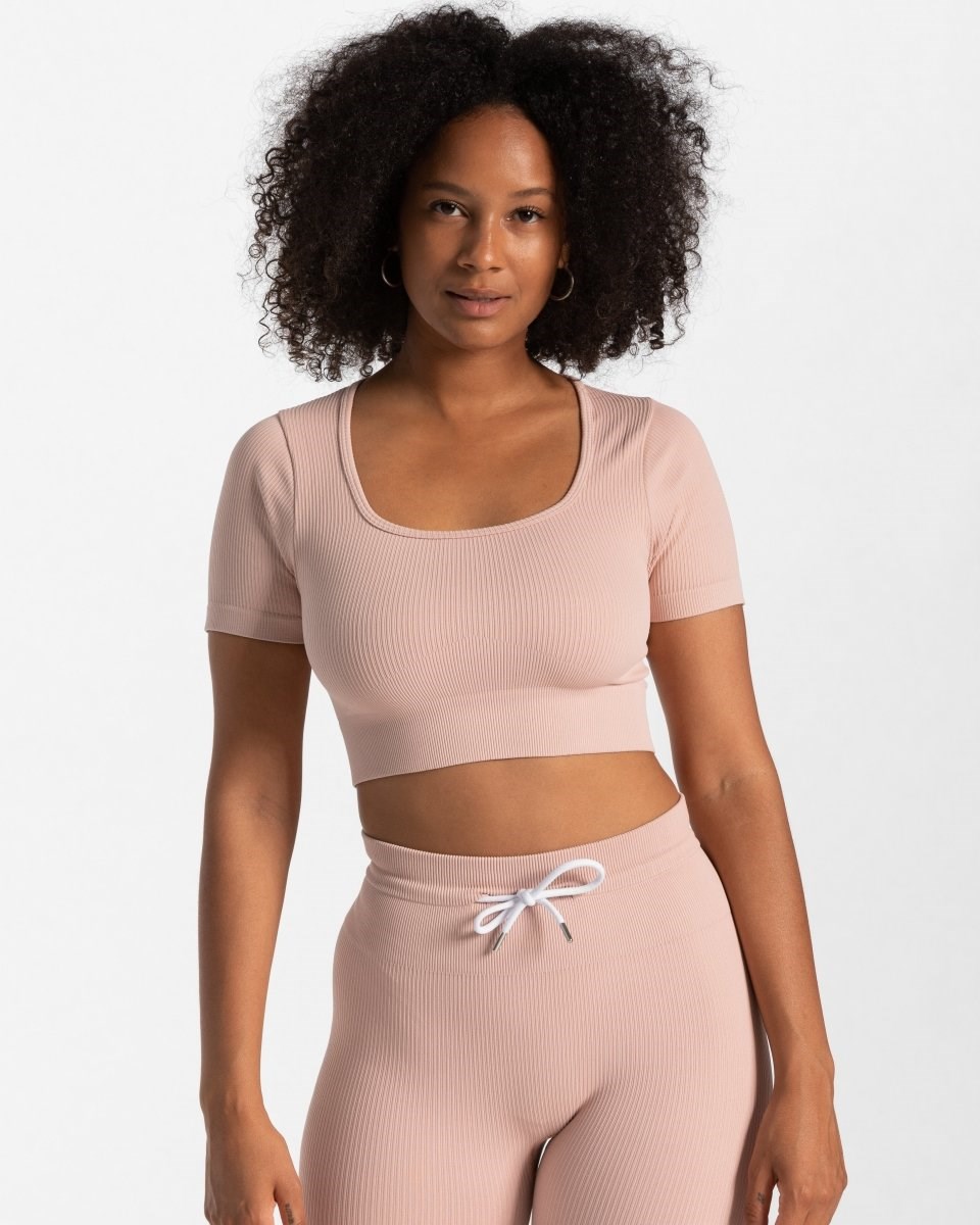 TEVEO Gerippt Crop Top Rosa | LHNT96857