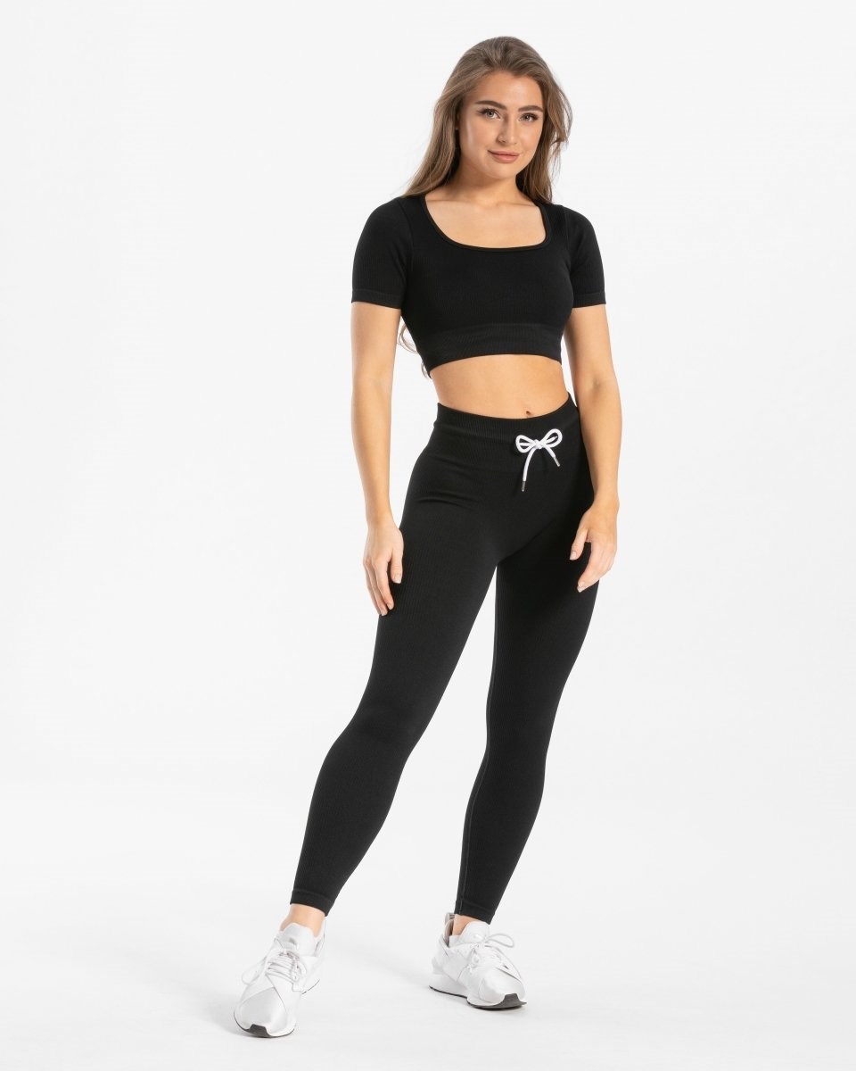 TEVEO Gerippt Crop Top Schwarz | RHZI53018