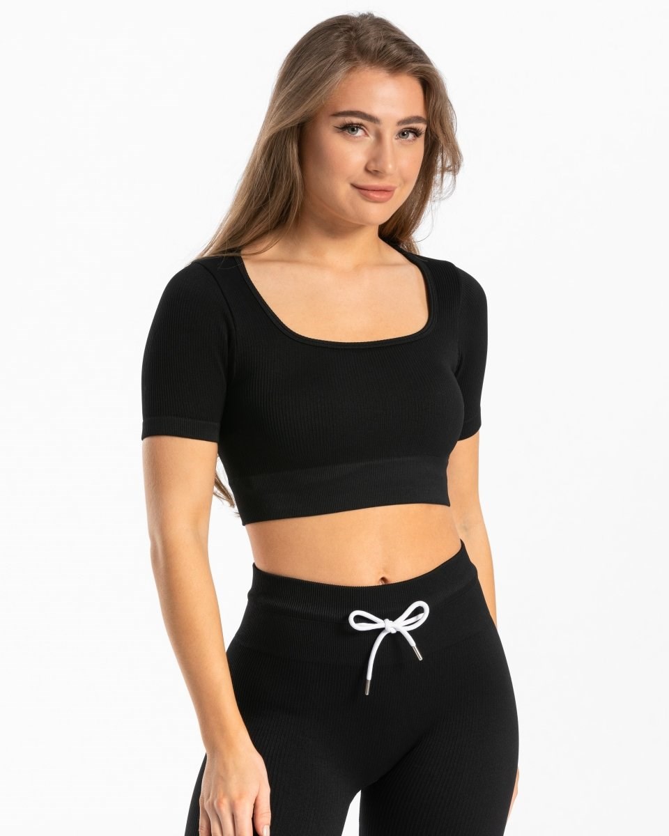 TEVEO Gerippt Crop Top Schwarz | RHZI53018