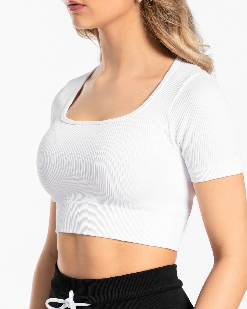 TEVEO Gerippt Crop Top Weiß | VIGT56194