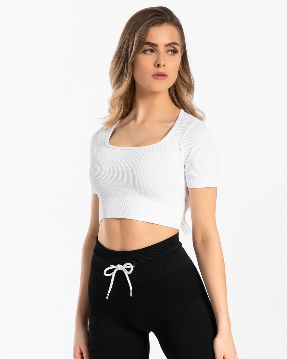 TEVEO Gerippt Crop Top Weiß | VIGT56194