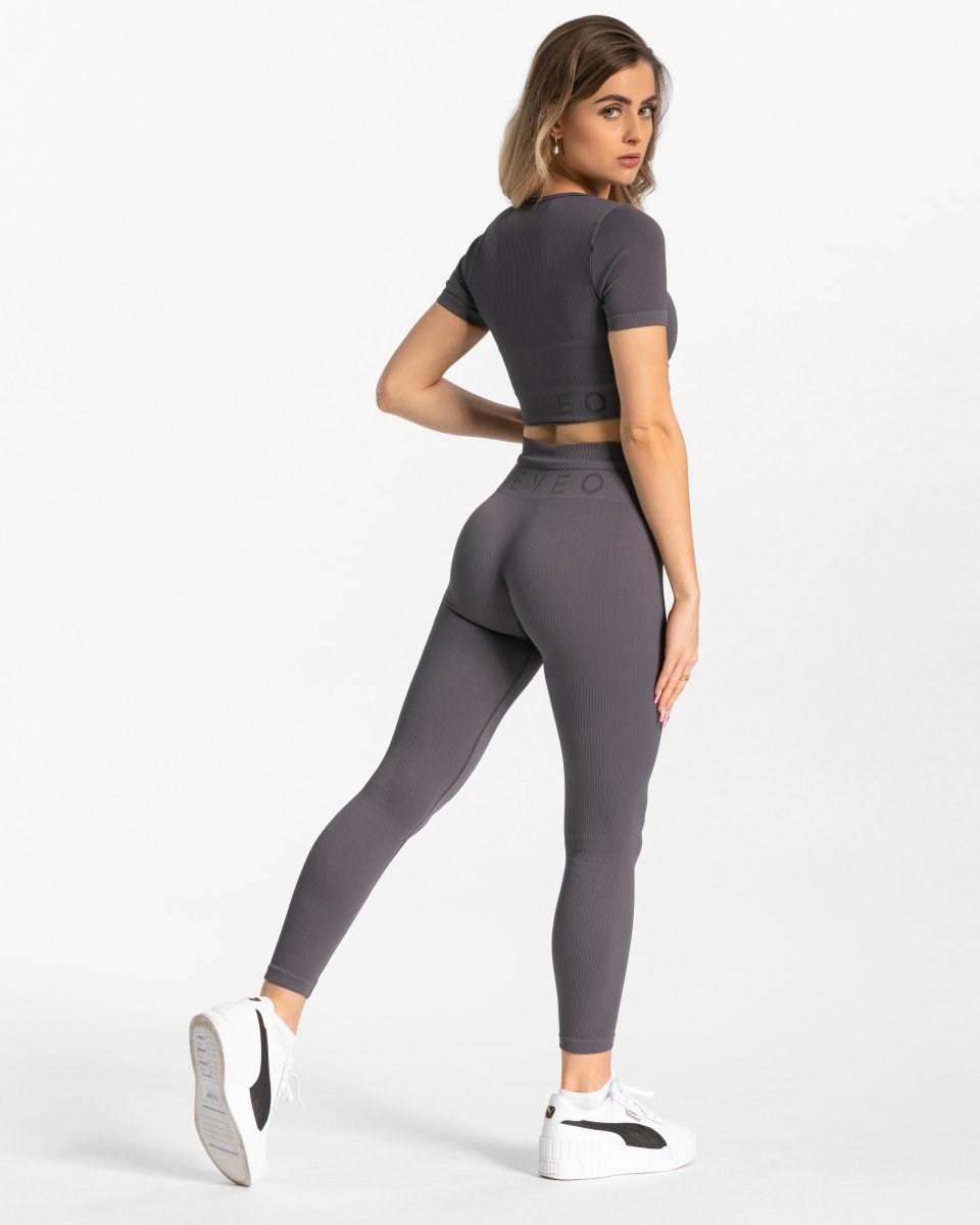 TEVEO Gerippt Leggings Gray | LWQG83021