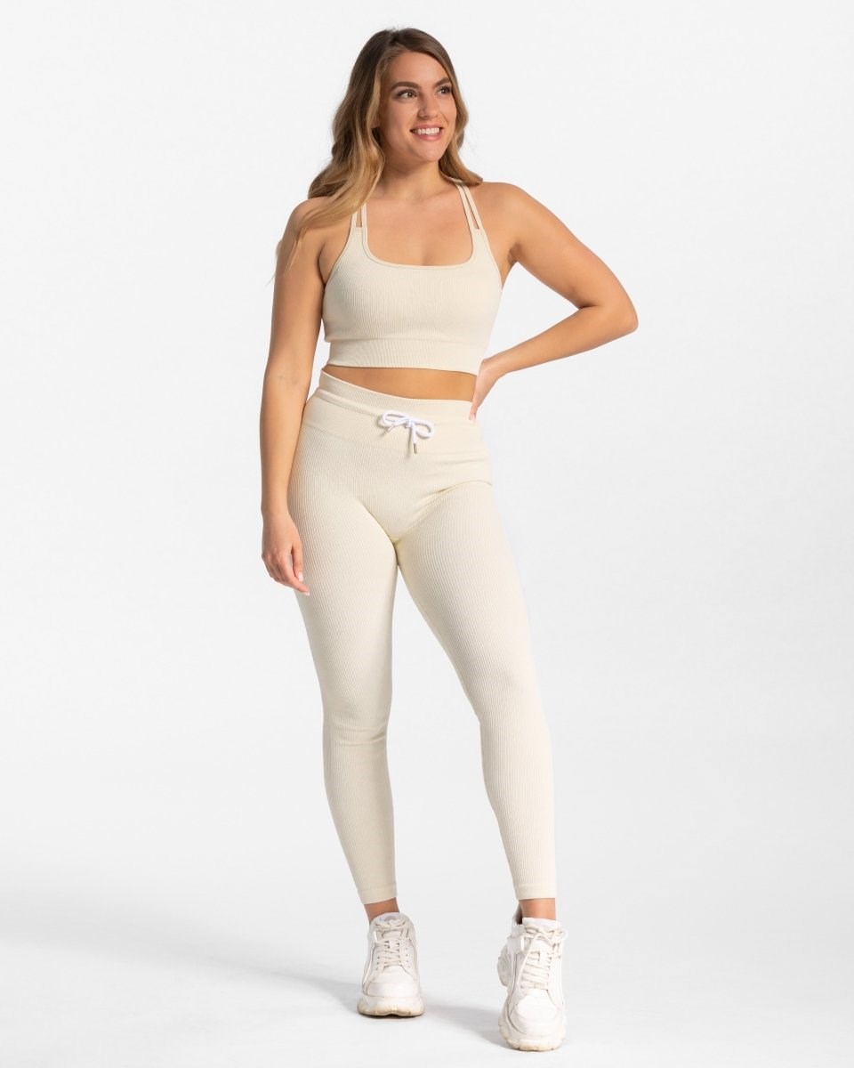 TEVEO Gerippt Leggings Ivory | PYZH87634