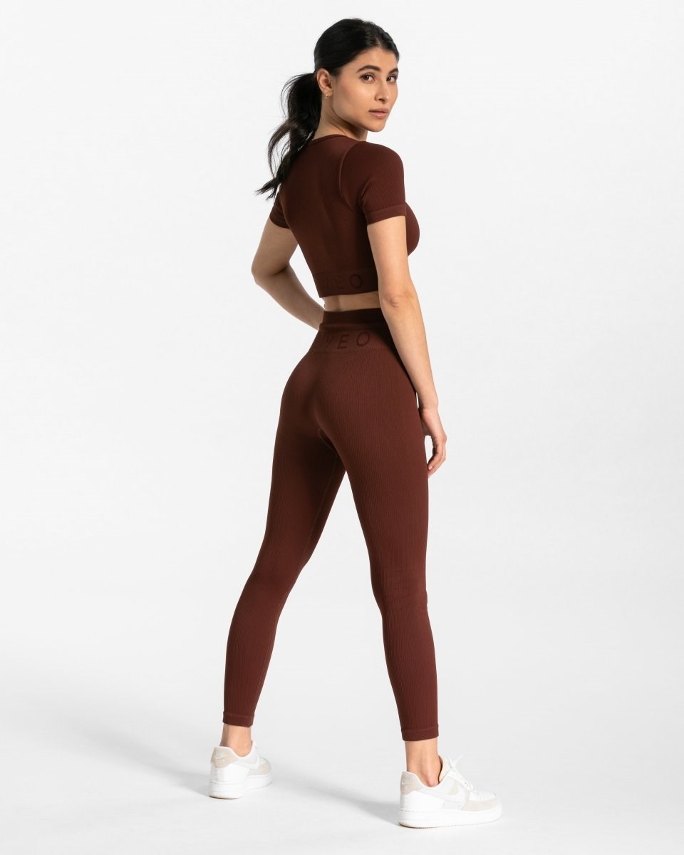 TEVEO Gerippt Leggings Mahagoni | VRFG39218