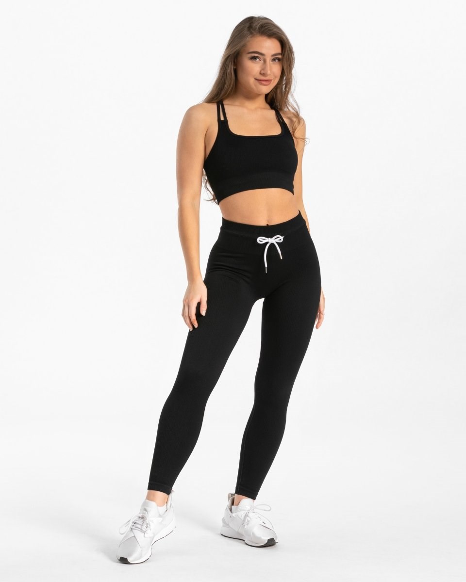 TEVEO Gerippt Leggings Schwarz | SRCX38249