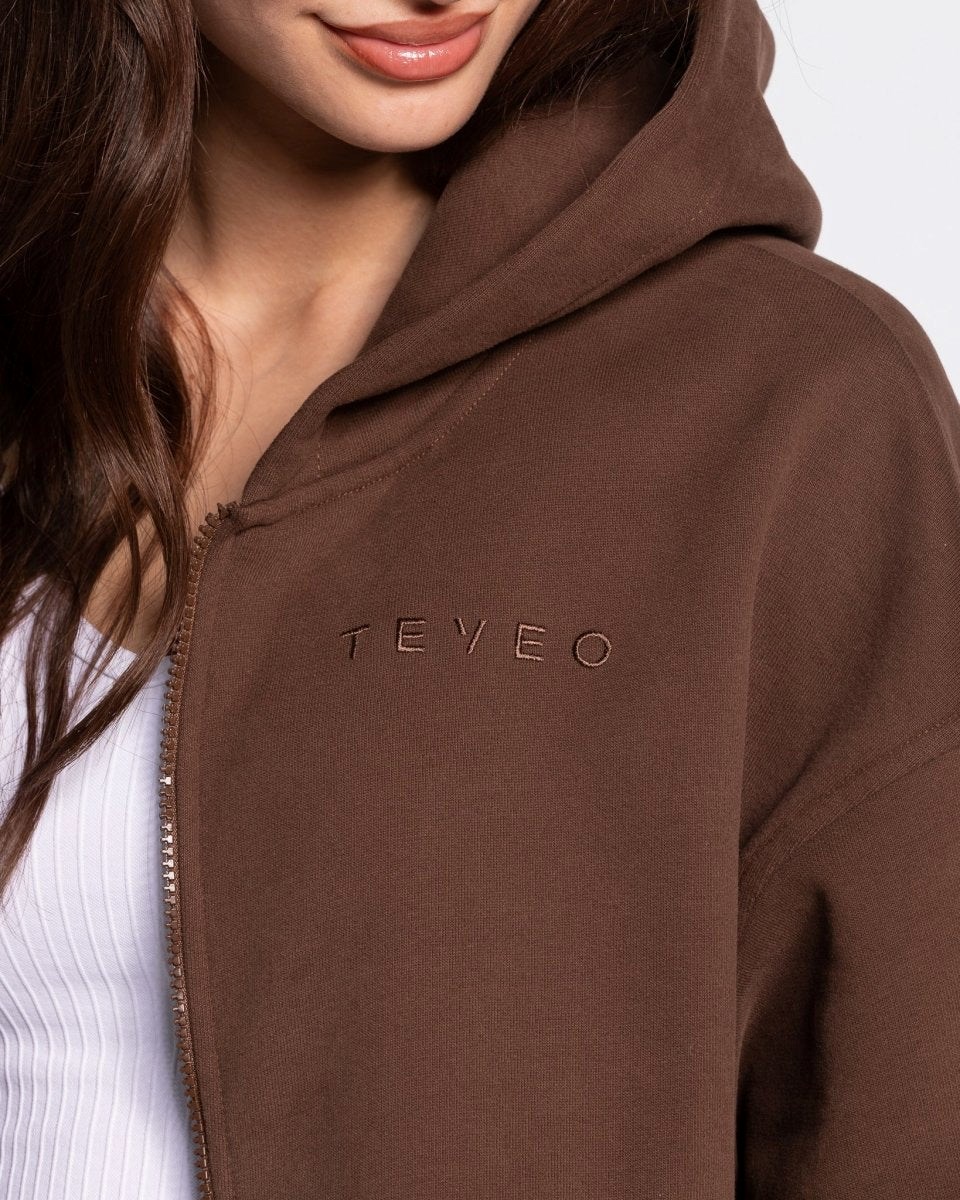 TEVEO Iconic Oversized Zip Hoodie Braun | PFUZ94652