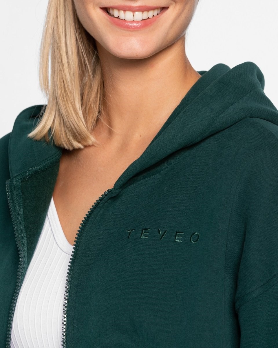 TEVEO Iconic Oversized Zip Hoodie Dunkelgrün | AQTZ15694