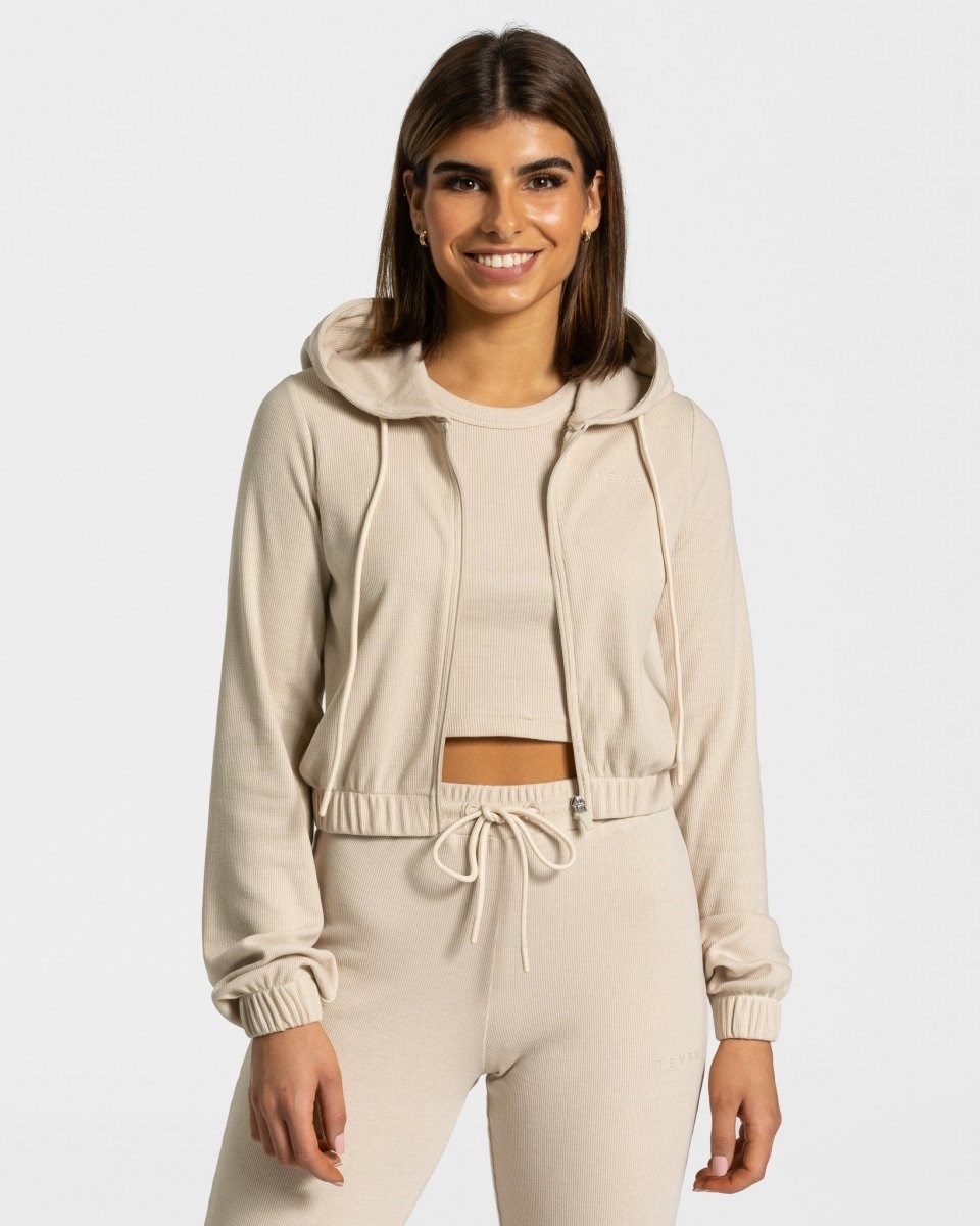 TEVEO Lounge Zip Hoodie Beige | YSHI25413