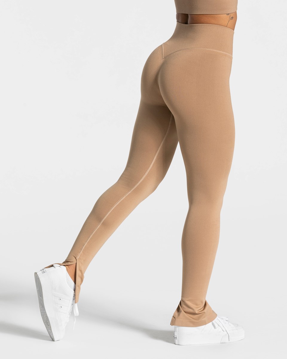 TEVEO Sassy Slit Leggings Beige | GJOV21937