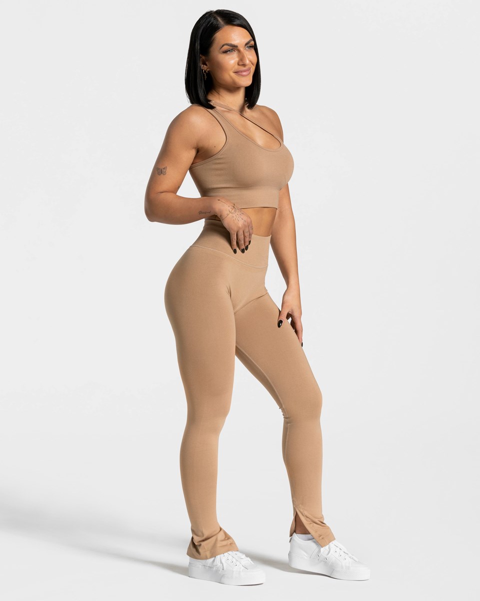 TEVEO Sassy Slit Leggings Beige | GJOV21937