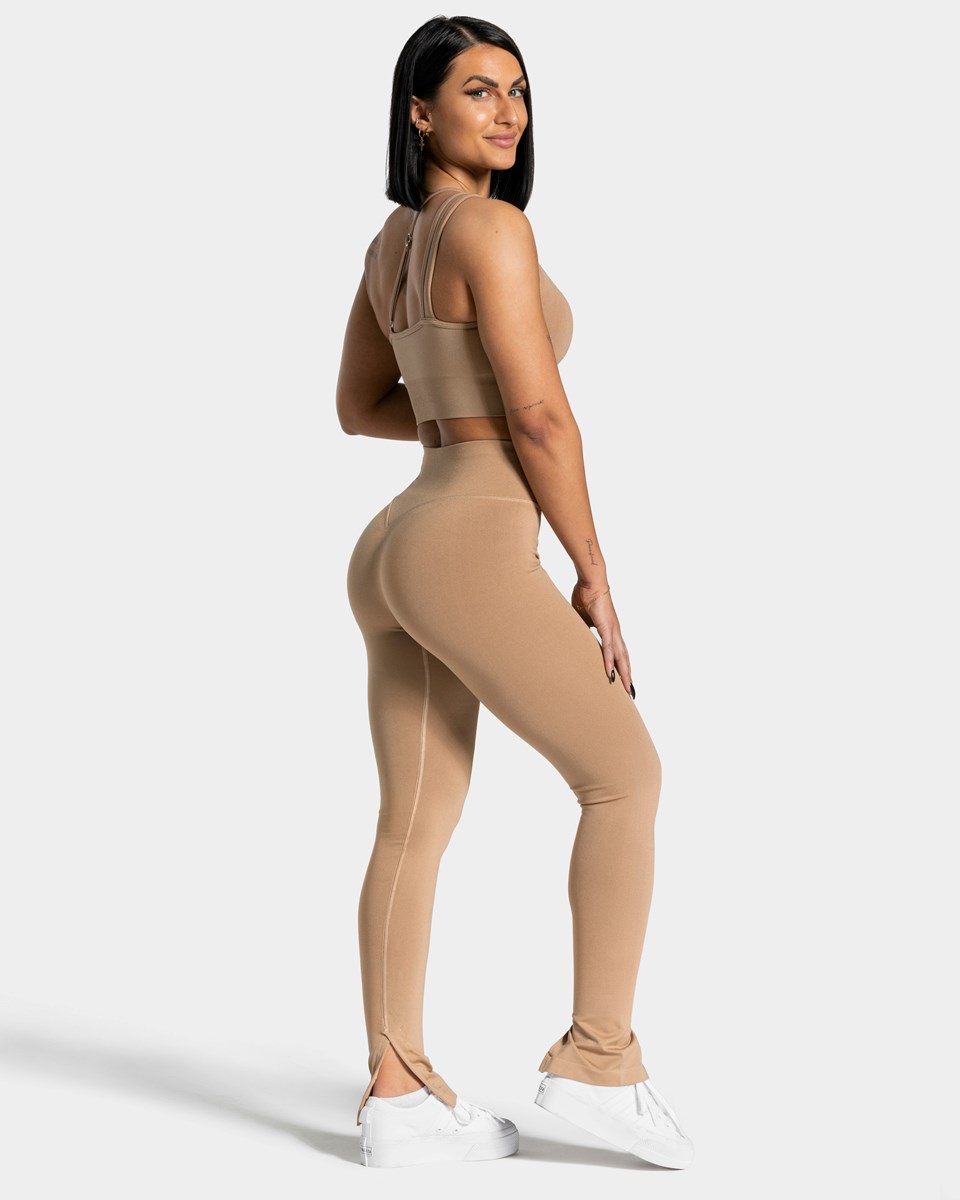 TEVEO Sassy Slit Leggings Beige | GJOV21937