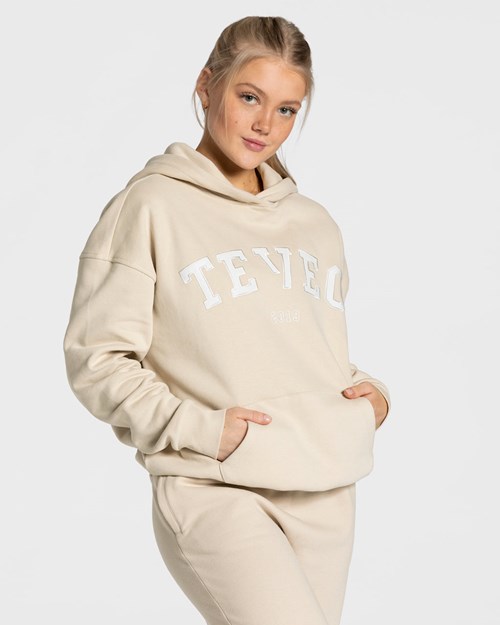 TEVEO College Oversized Hoodie Beige | HUYD75210