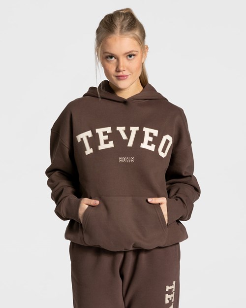 TEVEO College Oversized Hoodie Dunkelbraun | YCJQ53918