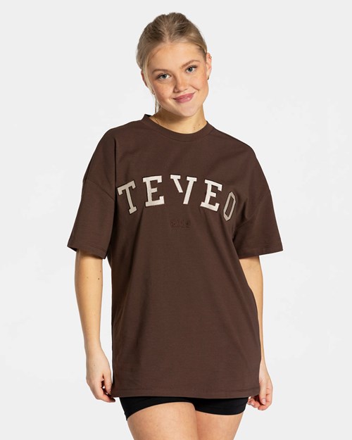 TEVEO College Oversized T-Shirt Dunkelbraun | BFXA91037