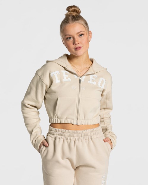 TEVEO College Zip Hoodie Beige | QLHA05184