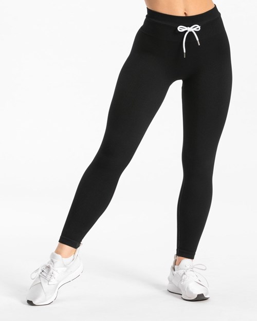 TEVEO Gerippt Leggings Schwarz | SRCX38249