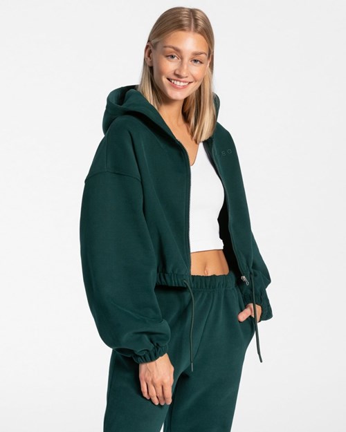 TEVEO Iconic Oversized Zip Hoodie Dunkelgrün | AQTZ15694